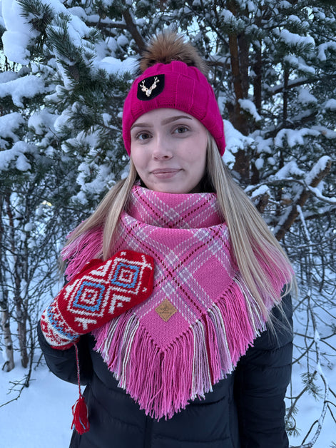 Ullsjal i mørk rosa