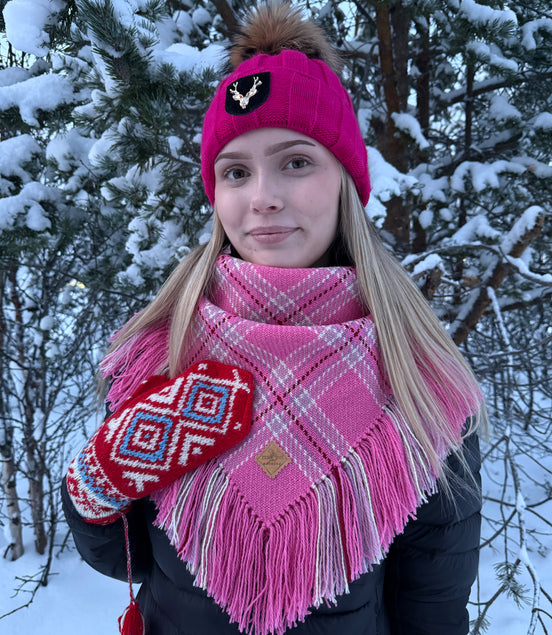 Ullsjal i mørk rosa