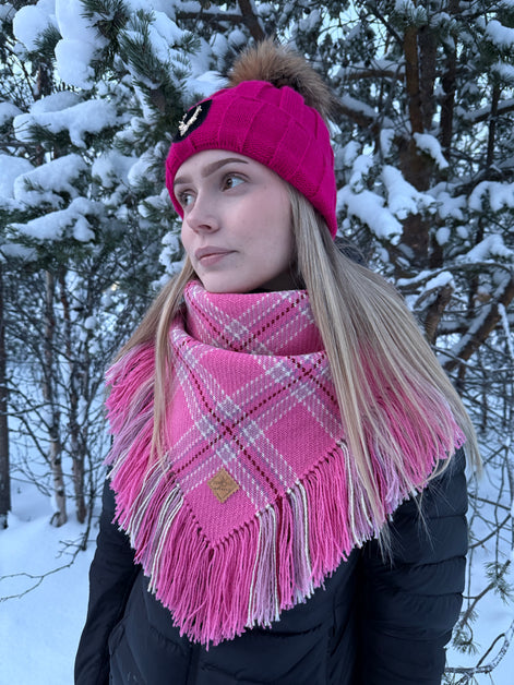 Ullsjal i mørk rosa