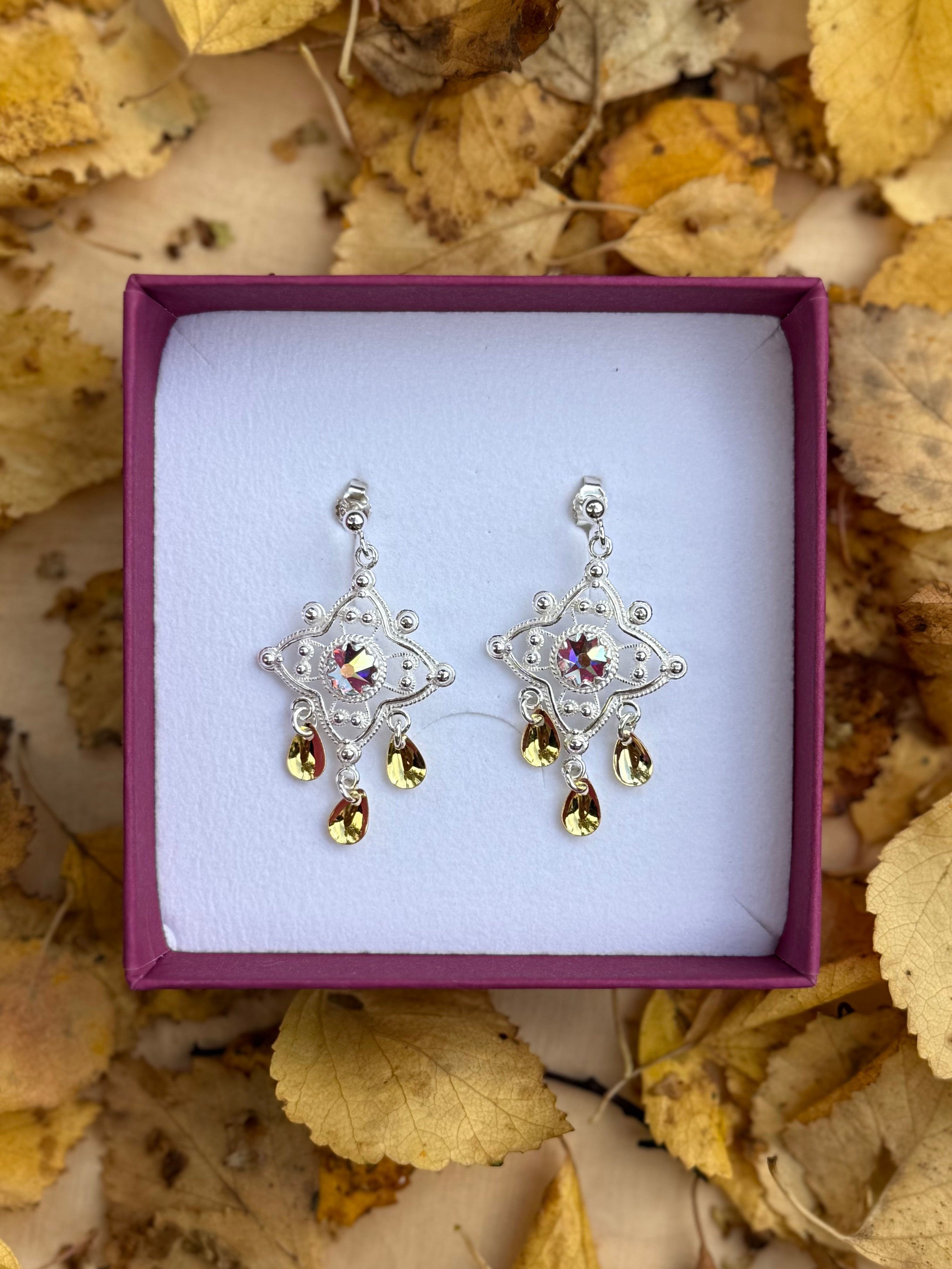 Ørepynt med nordlys krystall