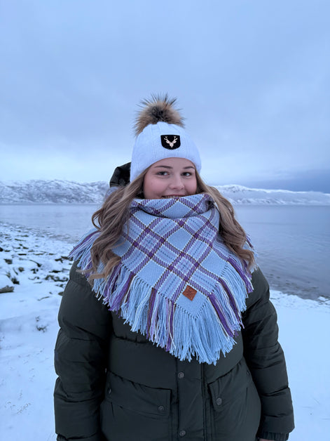 Ullsjal/ulloliidni i lyseblå og lilla