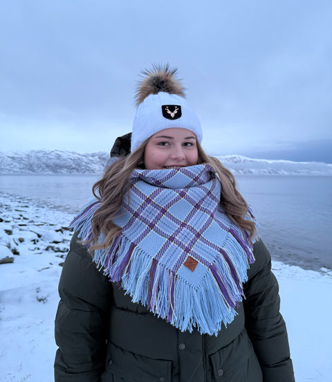 Ullsjal/ulloliidni i lyseblå og lilla