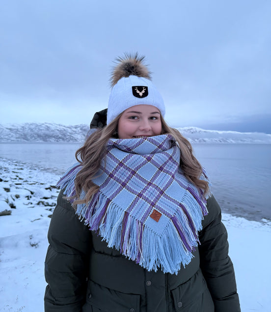 Ullsjal/ulloliidni i lyseblå og lilla