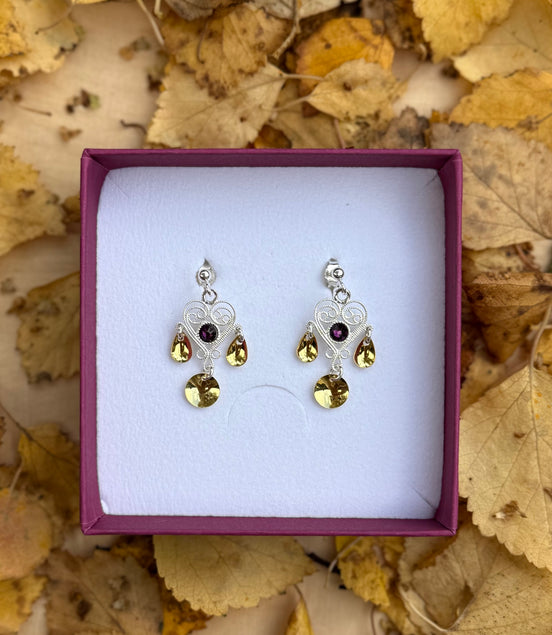 Ørepynt hjerte med lilla krystall