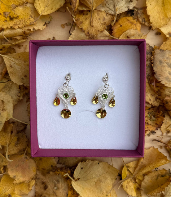 Ørepynt hjerte lysegrønne krystaller