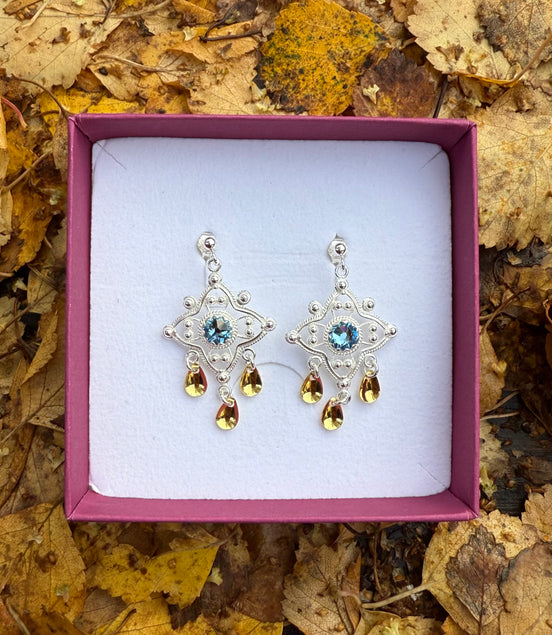 Ørepynt med lyseblå krystall - utsolgt