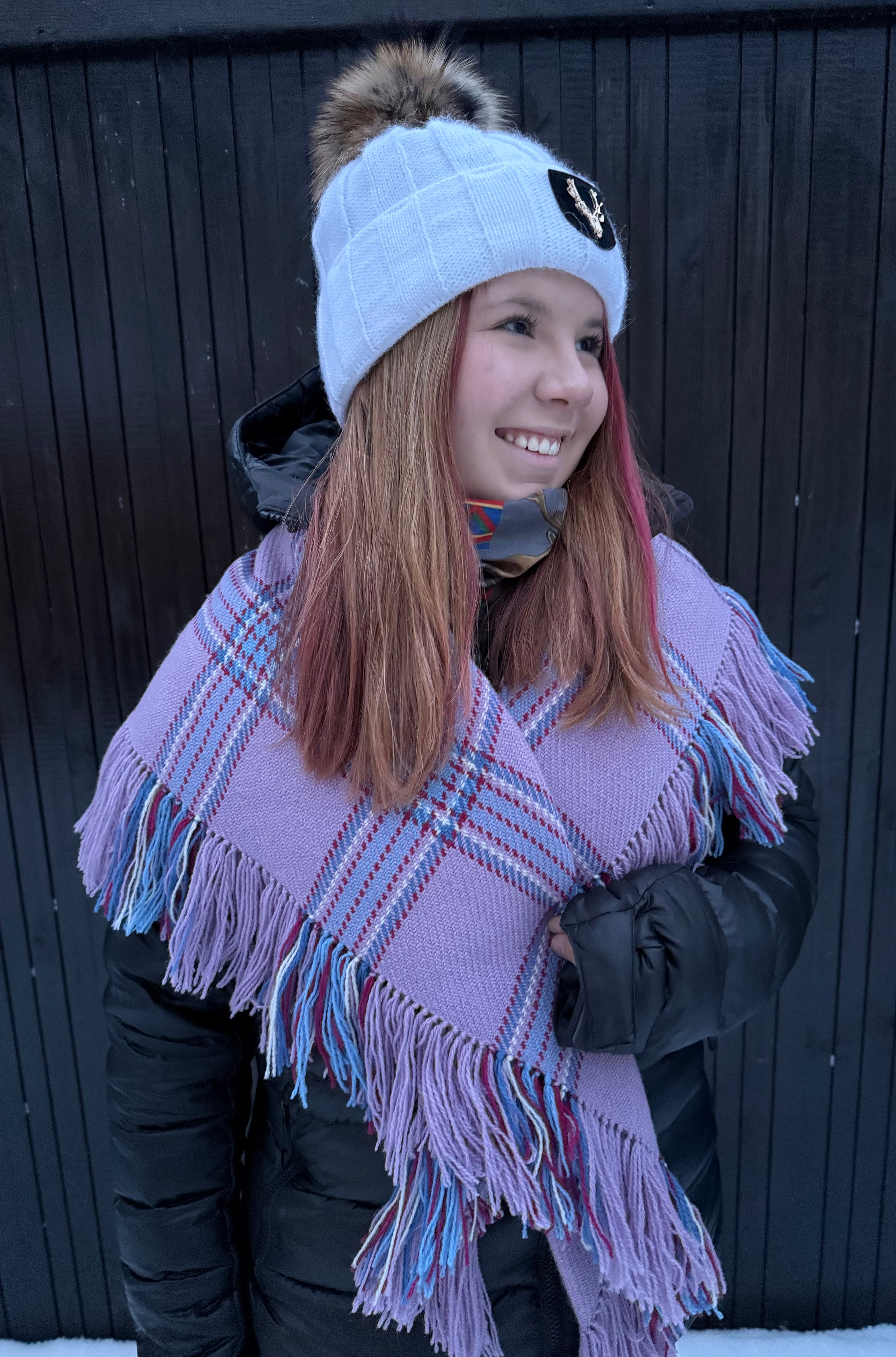 Ullsjal/ulloliidni i lavendel med lyseblå