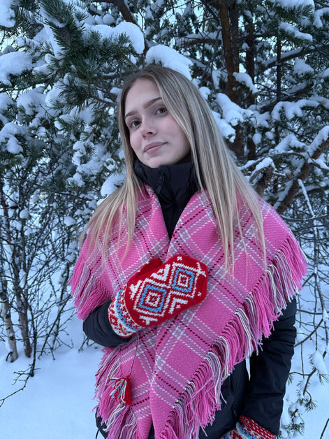 Ullsjal i mørk rosa