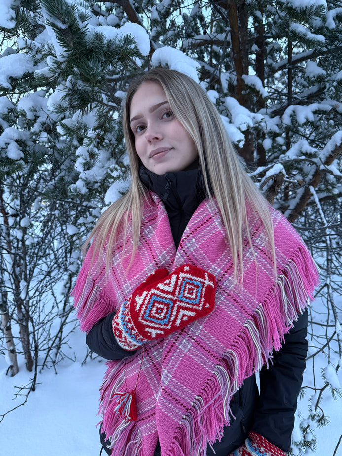 Ullsjal i mørk rosa