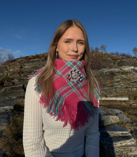 Ullsjall/ulloliidni i rosa og turkis