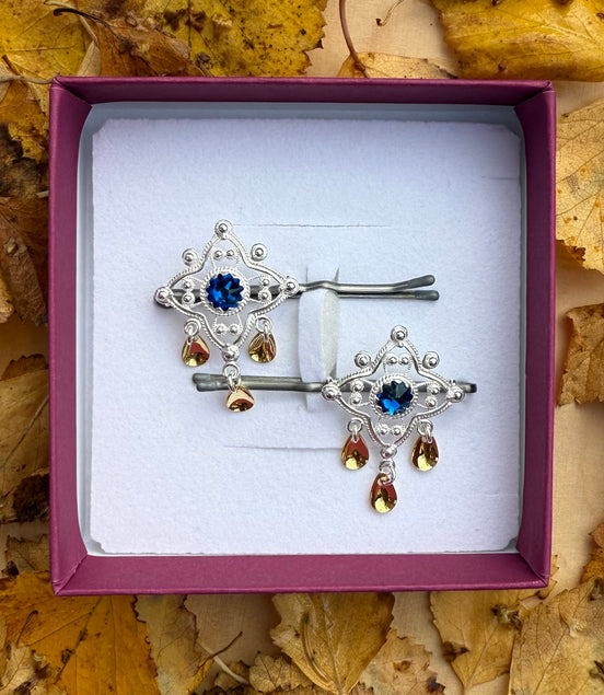 Hårpynt mørkeblå krystall