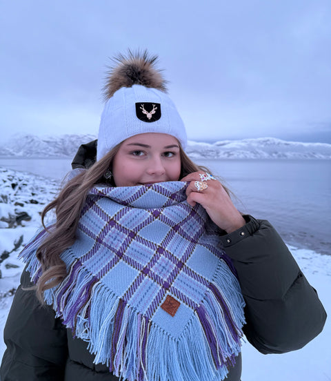 Ullsjal/ulloliidni i lyseblå og lilla