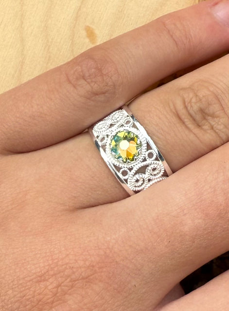 Ring med nordlys blå krystall