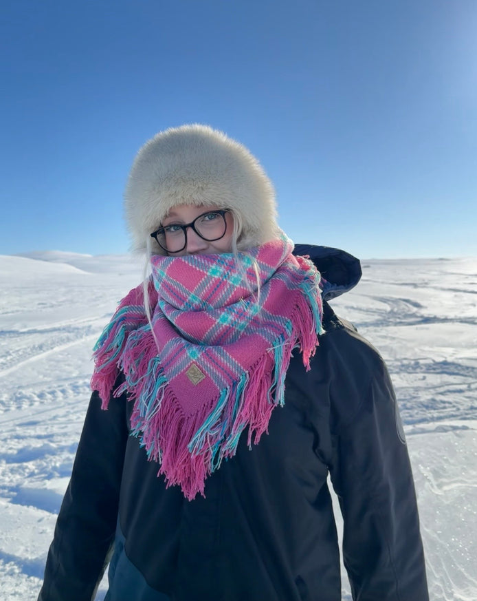 Ullsjall/ulloliidni i rosa og turkis