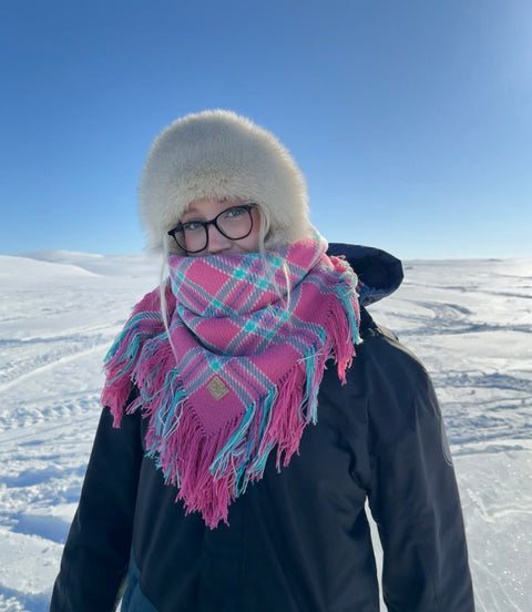Ullsjall/ulloliidni i rosa og turkis