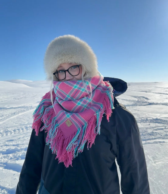 Ullsjall/ulloliidni i rosa og turkis