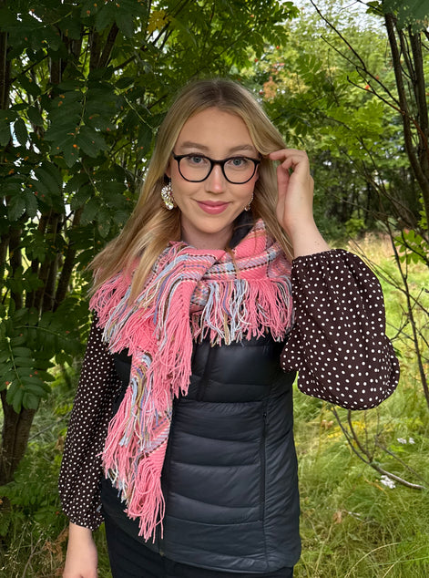 Ullsjal rosa og lyseblå