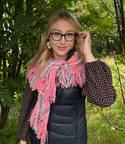 Ullsjal rosa og lyseblå
