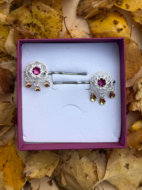 Hårpynt mørkerosa krystall