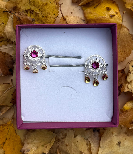 Hårpynt mørkerosa krystall