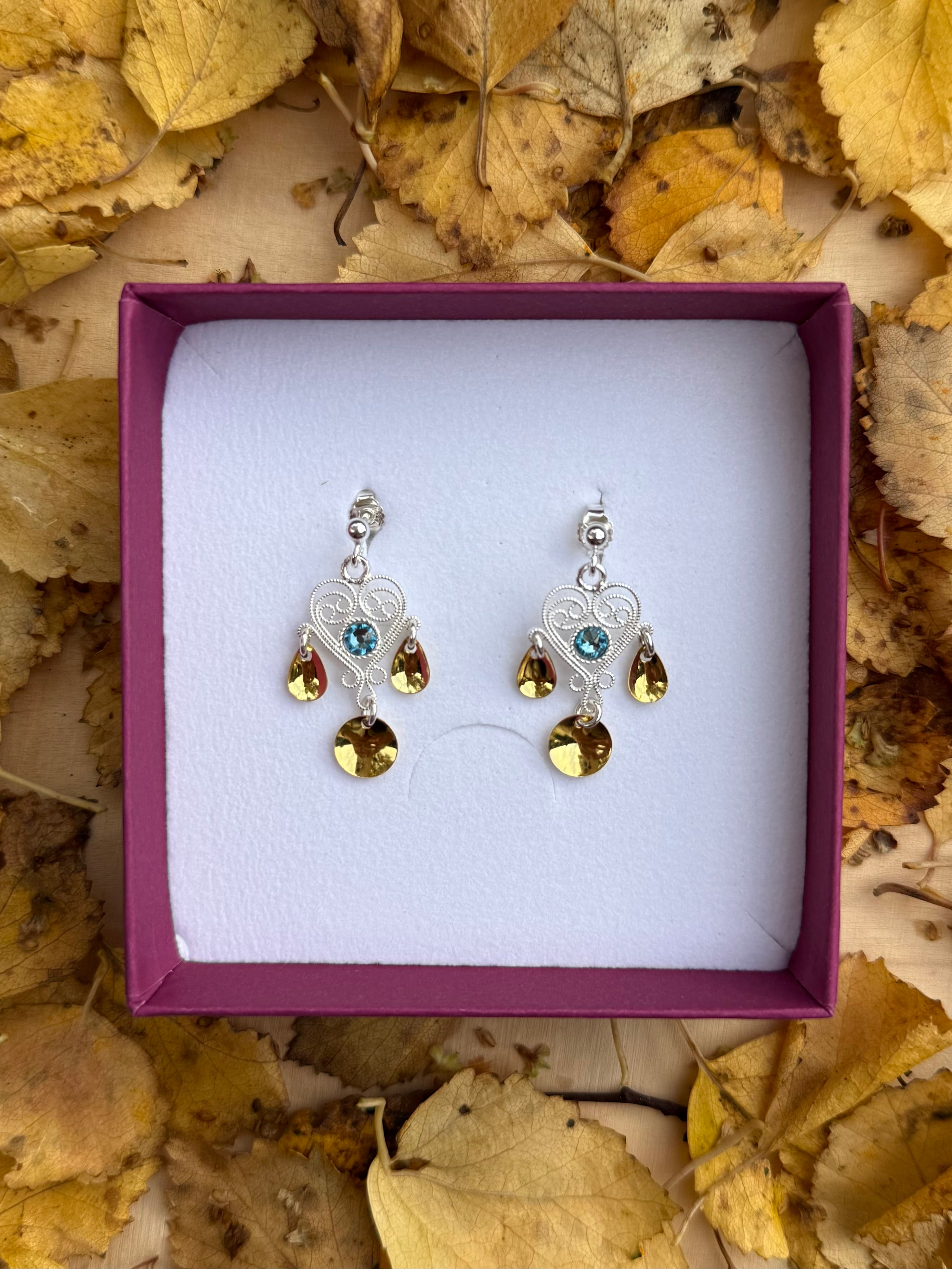 Ørepynt hjerte lyseblå krystaller - utsolgt