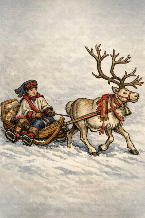 Kort med reinslede og reinsdyr