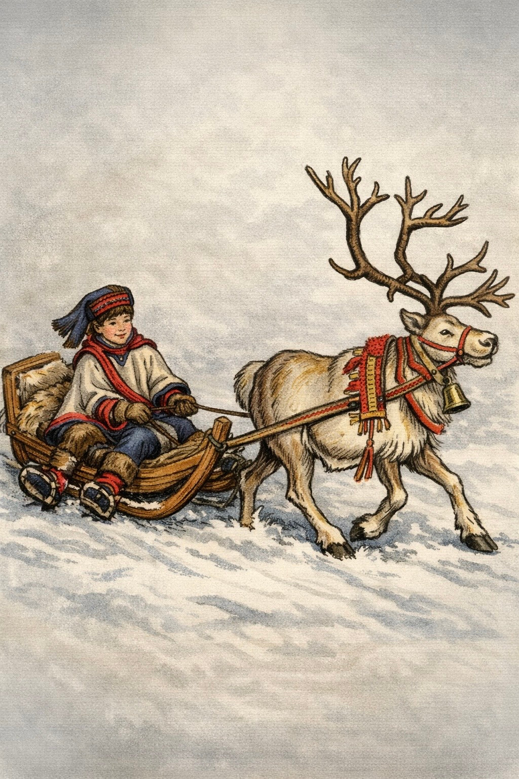 Kort med reinslede og reinsdyr