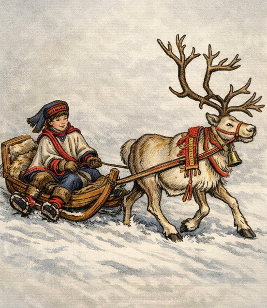 Kort med reinslede og reinsdyr