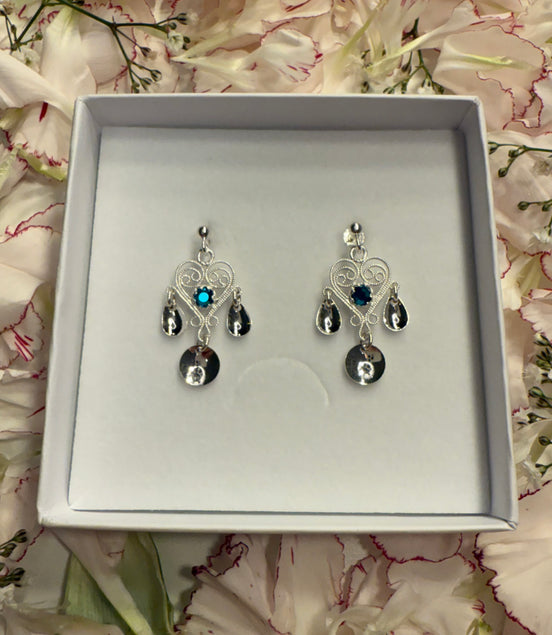 Ørepynt hjerte turkis krystall