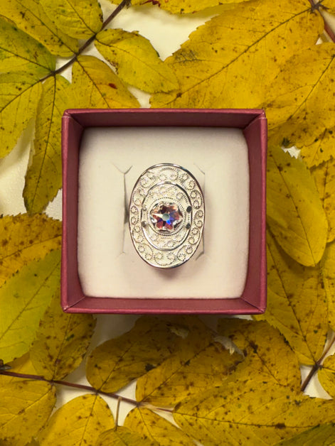 Ring med nordlys krystall