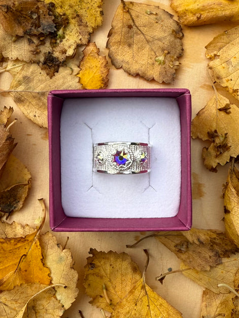 Ring med nordlys krystall