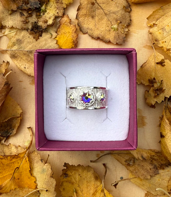 Ring med nordlys krystall