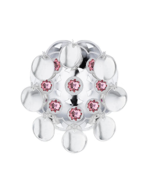 Sølje med lyserosa krystall (høyde 7,8 og bredde 7cm)