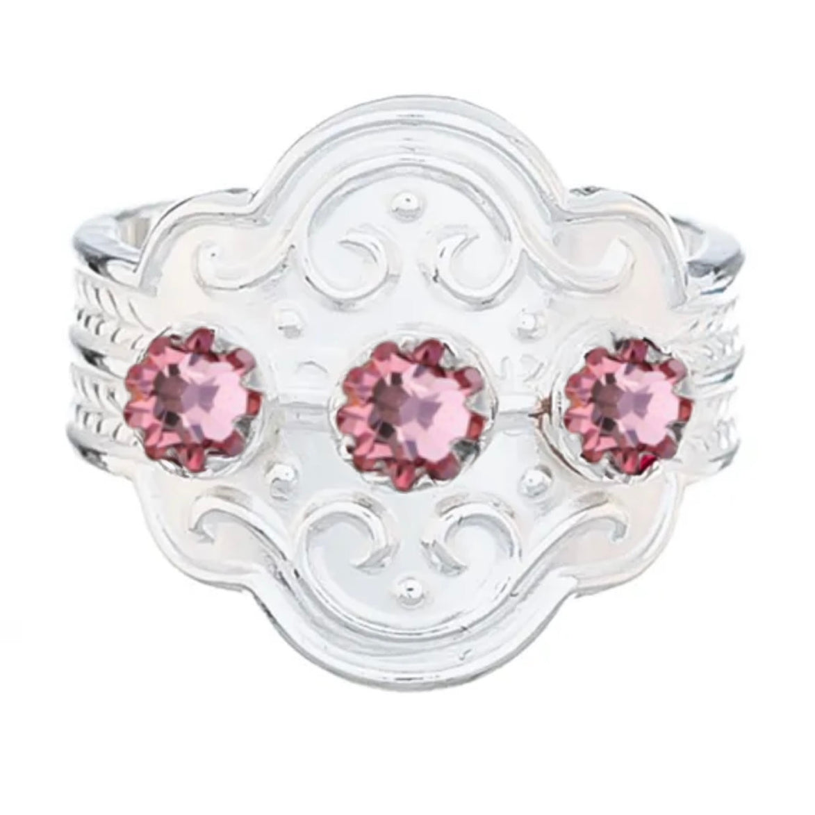 Ring med lyserosa krystall