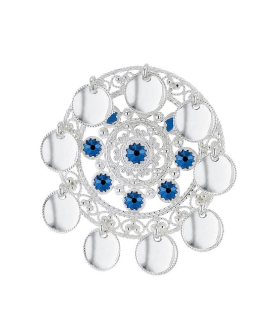 Sølje med mørkeblå krystall (høyde 7,8 cm og bredde 7,5cm)