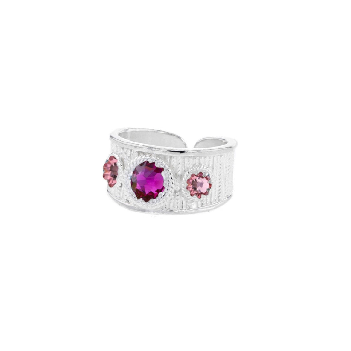 Ring med lyserosa og mørkerosa krystall