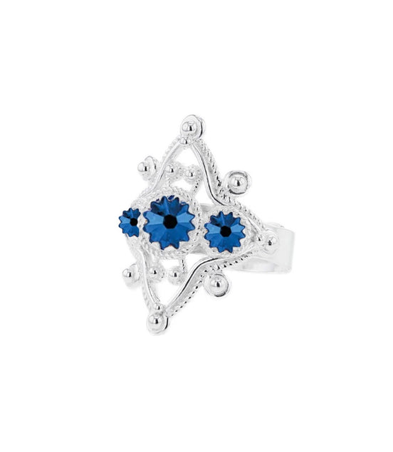 Ring med mørkeblå krystaller