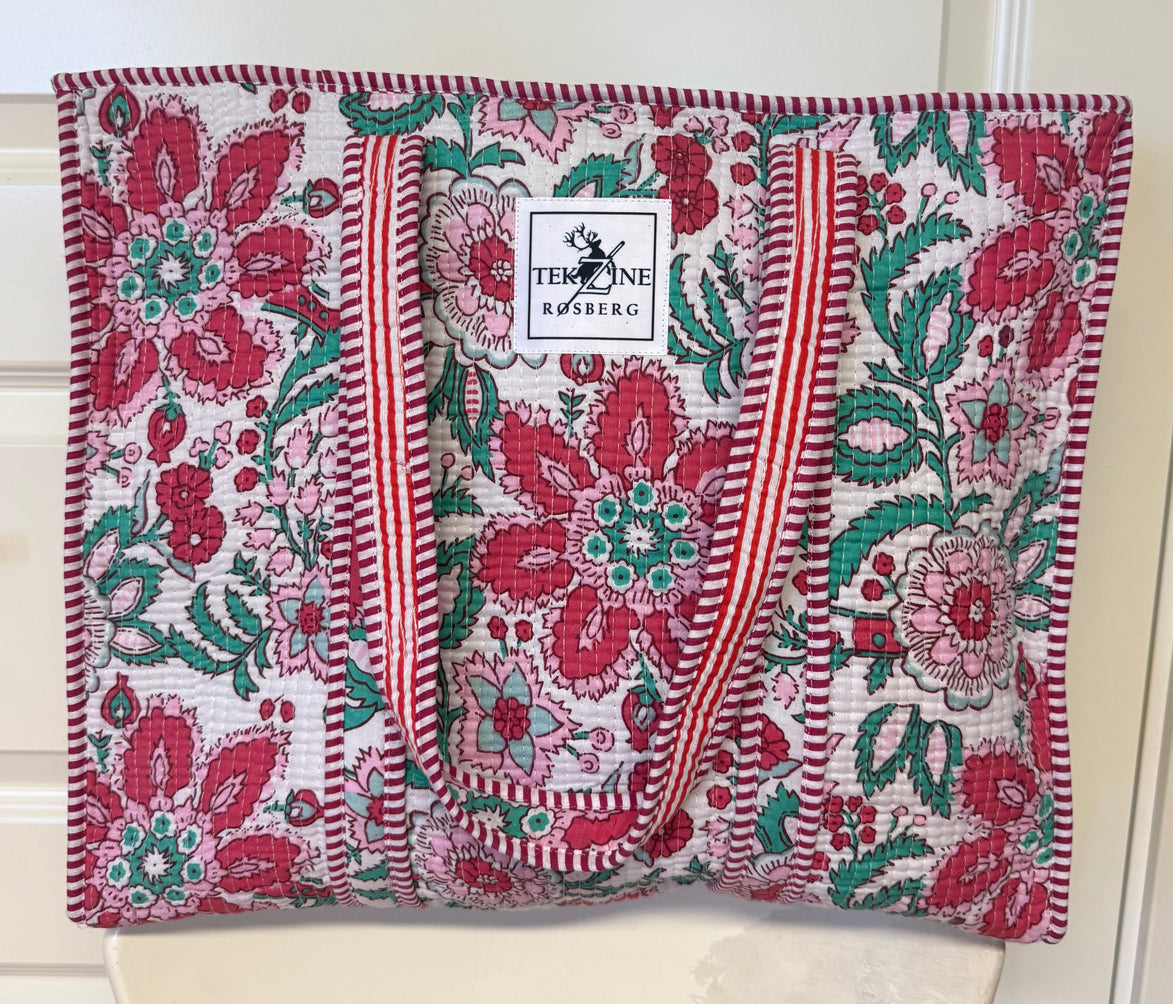 Totebag hvit/rosa/turkis