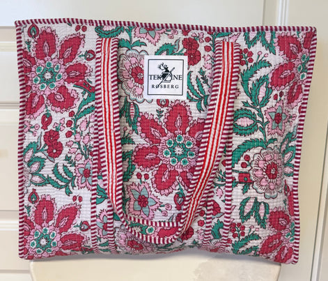 Totebag hvit/rosa/turkis