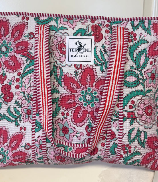 Totebag hvit/rosa/turkis