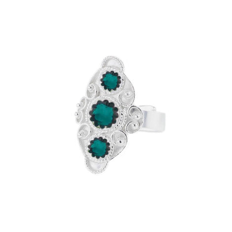 Ring med mørkegrønn krystall