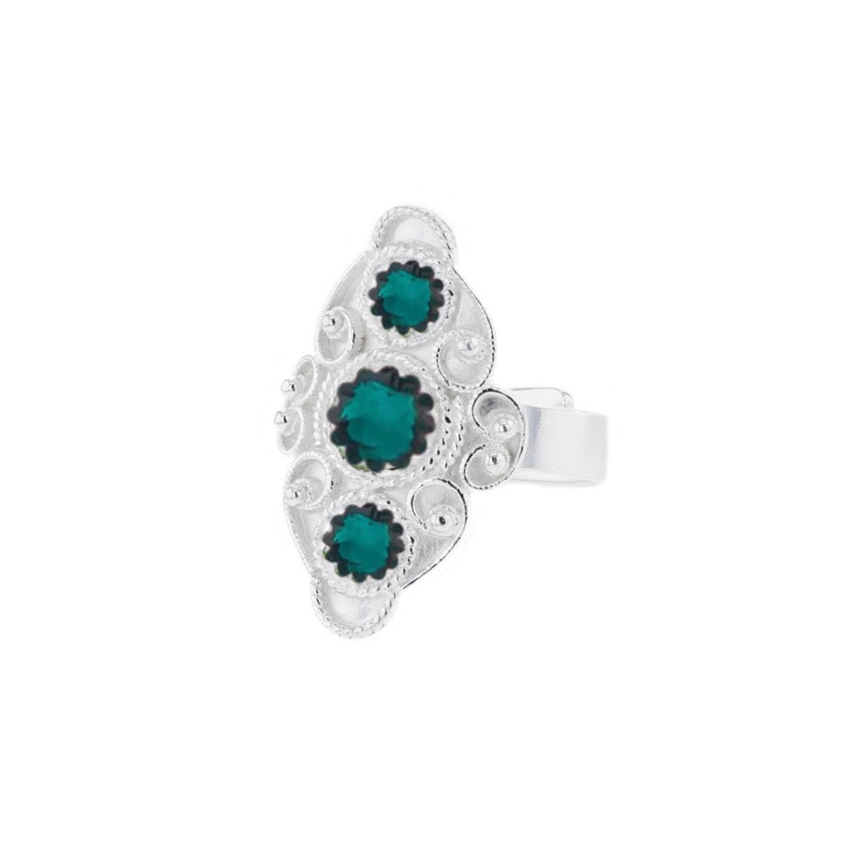 Ring med mørkegrønn krystall