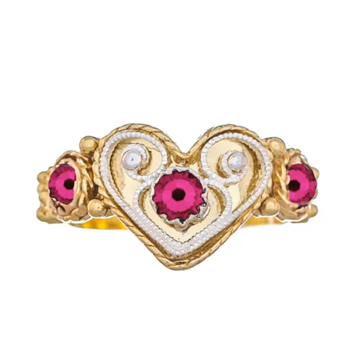 Ring med mørkerosa krystall