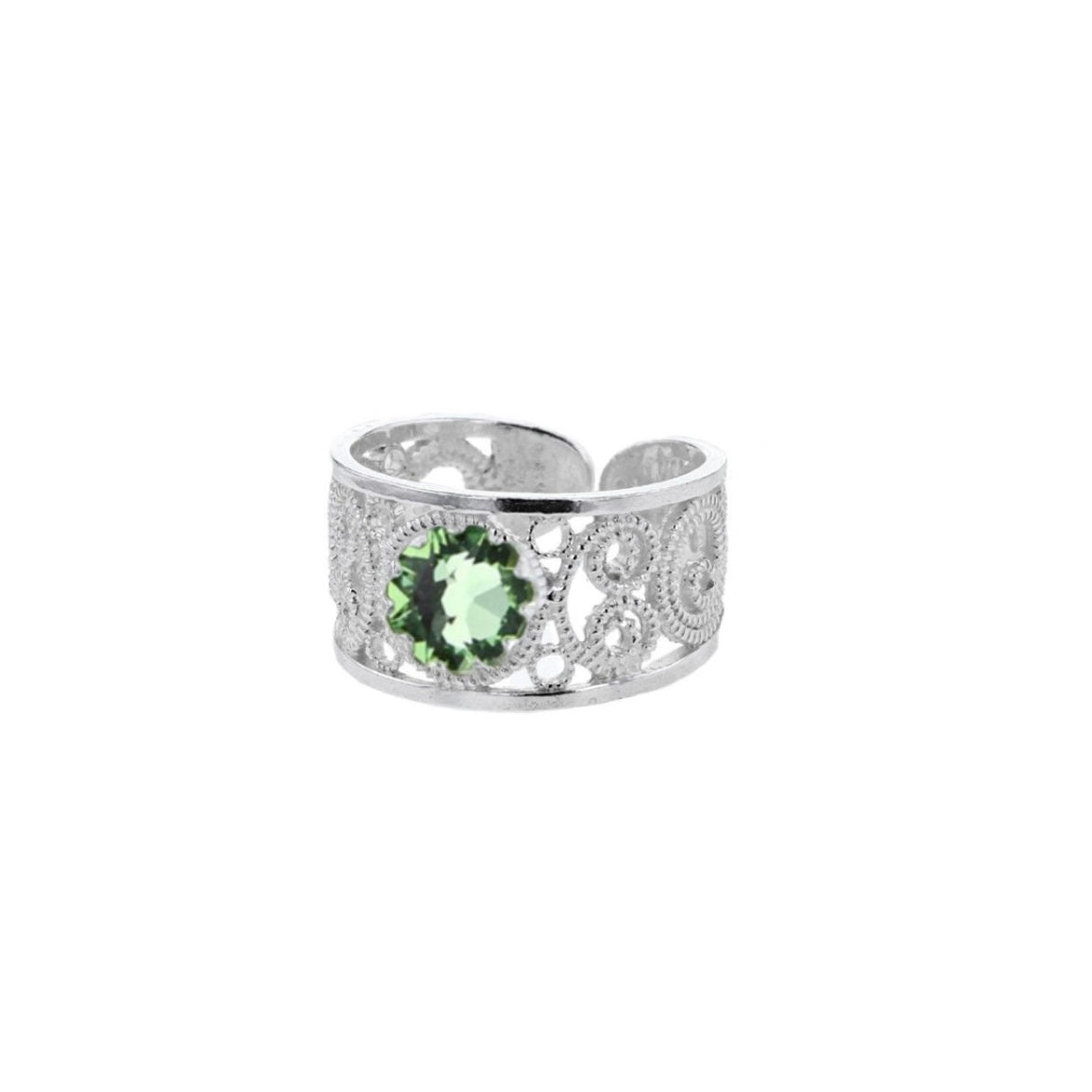 Ring med lysegrønn krystall