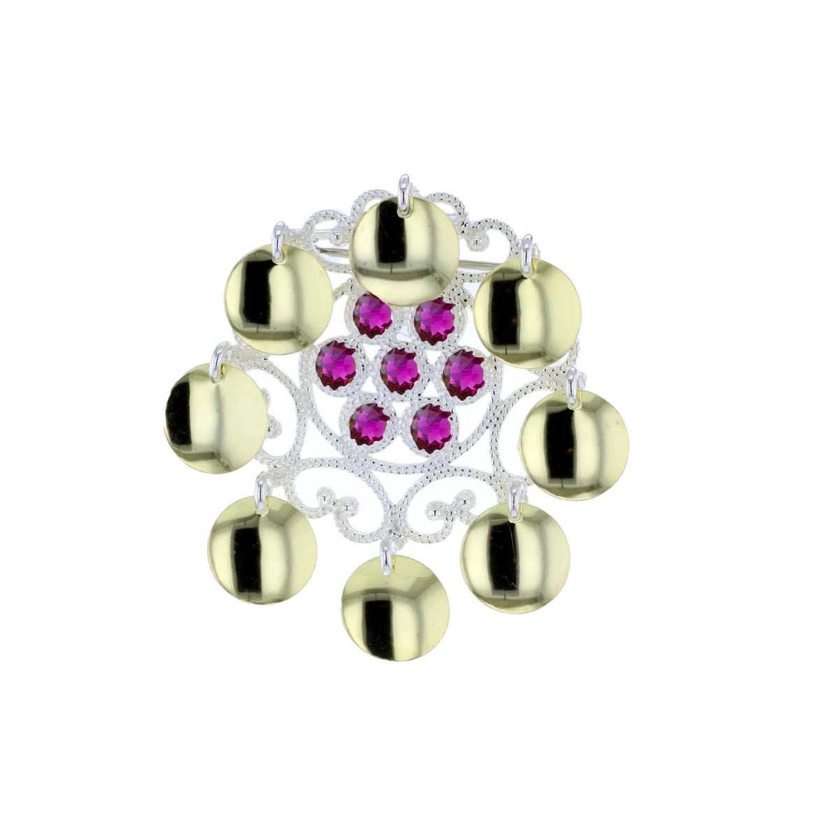 Sølje med rosa krystall (høyde 5,9 cm og bredde 4,9cm)