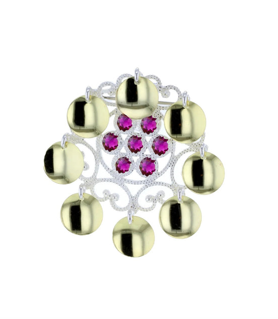 Sølje med rosa krystall (høyde 5,9 cm og bredde 4,9cm)