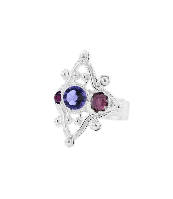 Ring med lilla og blålilla krystall