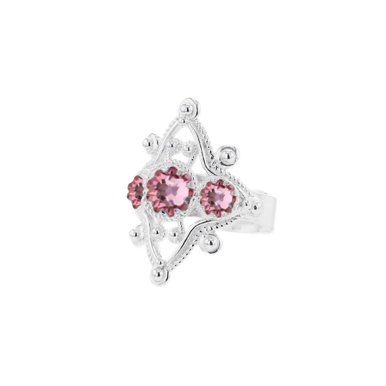 Ring med lyserosa krystaller