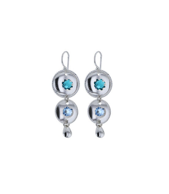 Ørepynt med turkis og lyseblå krystall