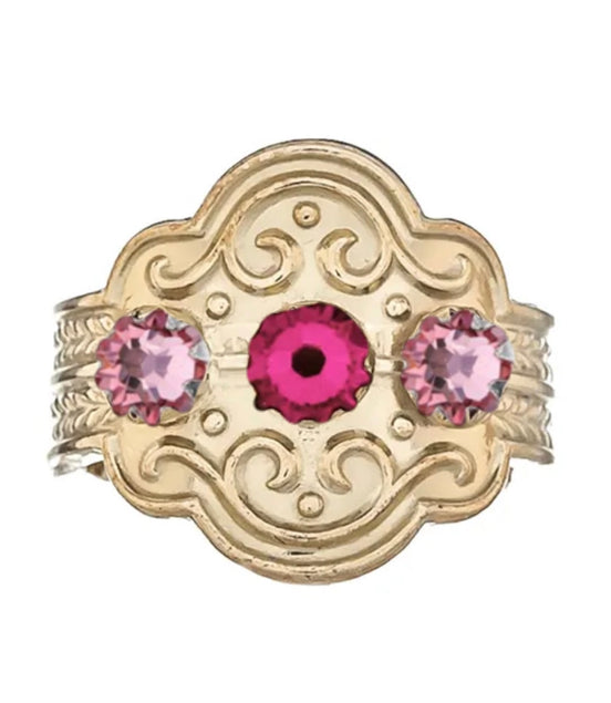 Ring med lyserosa og mørkerosa krystall